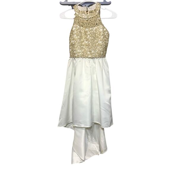 Girls Rare Editions Layered White and Metallic Glitter Gold Formal Dress Size 14 - Picture 1 of 12